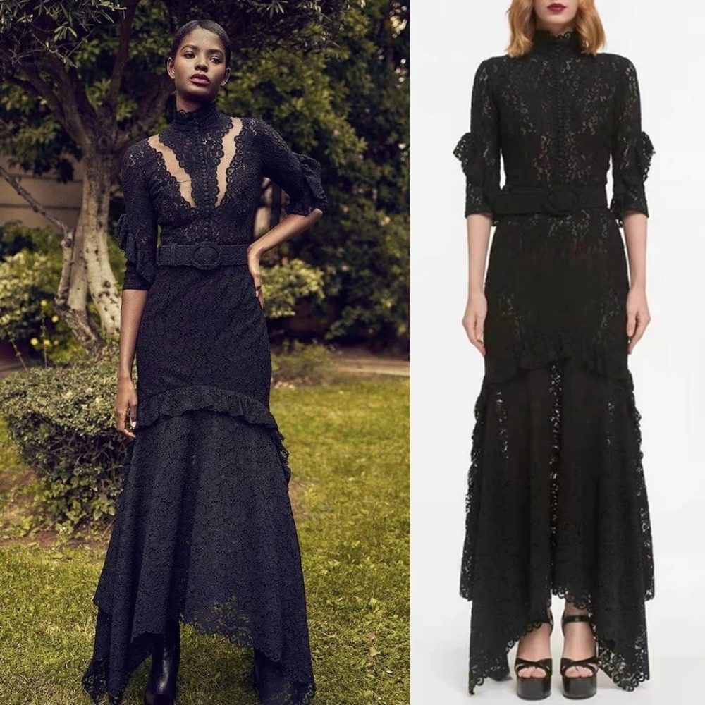 Elegant Black Lace Maxi Dress